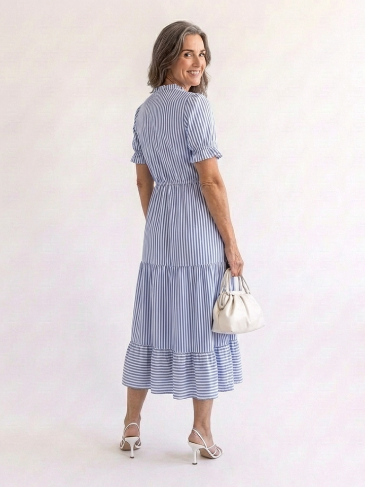 Cordelia | Understated Striped Tiered Midi Dress