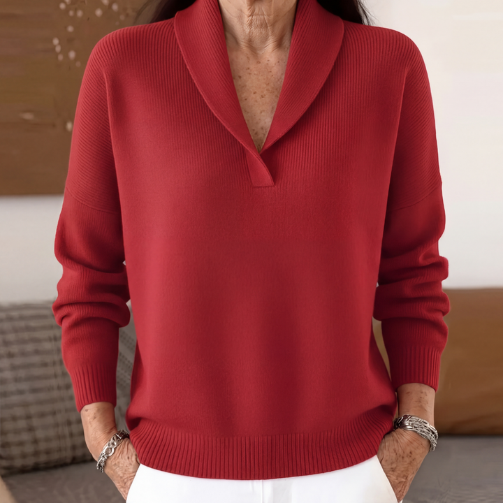 Margaret | Relaxed V Neck Sweater - Red