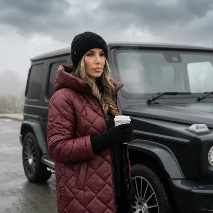 Claire | Quilted Hooded Long Coat - Black
