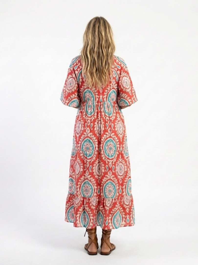 Zaria | Dress Midi Stampa Paisley Scollo a V Short Sleeve