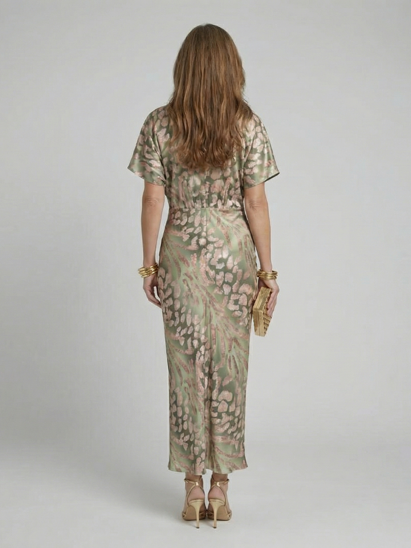 Wilhelmina | Soft Abstract V Neck Midi Dress