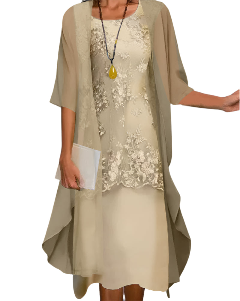 Caroline | Sheer-Sleeve Wedding Guest Midi Dress