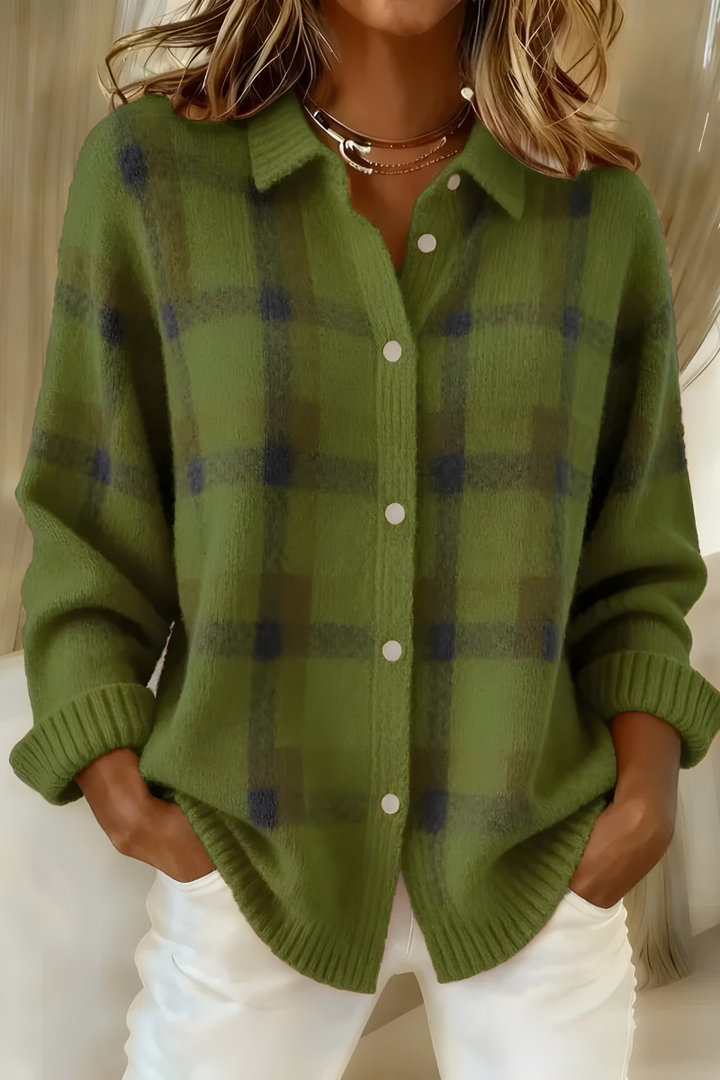 Camille | Plaid Cardigan - Green