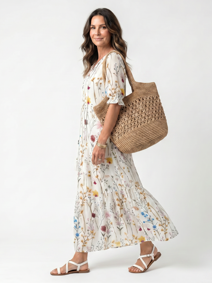 Sylvie | Dress Midi Stampa Botanica with Coulisse & Nappine