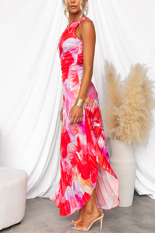 Pleated One-Shoulder Dress