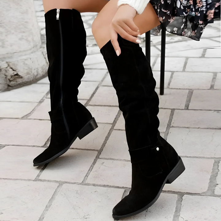 Debora | Suede Knee-High Boots - Helen & Olivia Manhattan