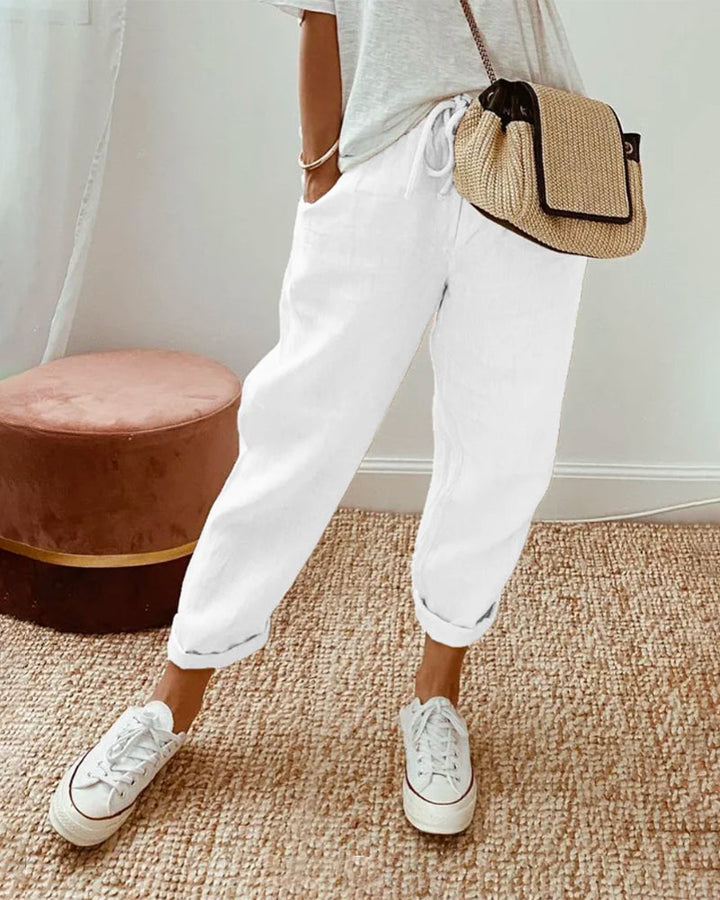 Nellie | Simple Cotton Linen Gamba Larga Pants for Women
