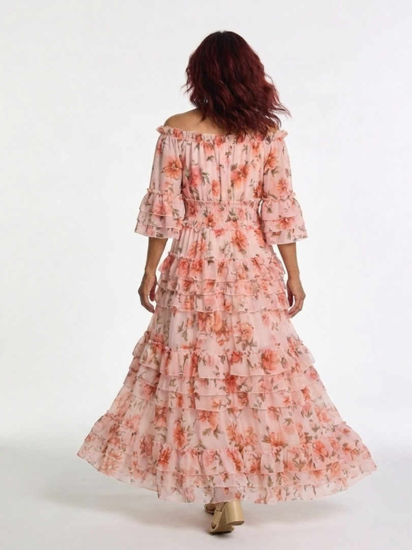 Harriet | Unhurried Floral Off Shoulder Tiered Maxi Dress