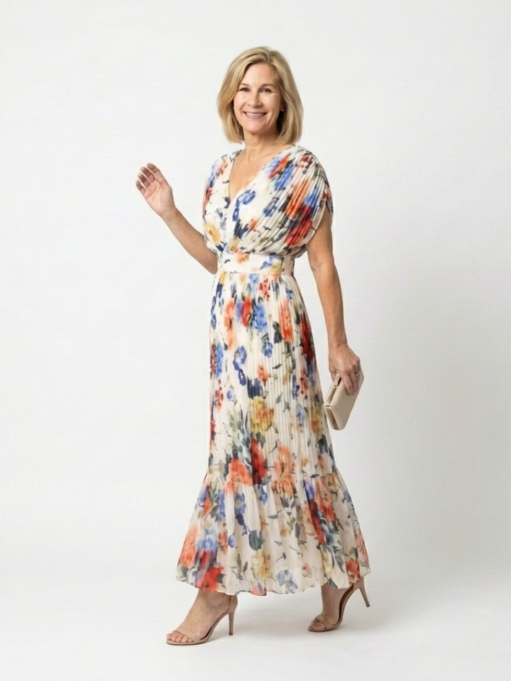 Katharine | Elegant Floral Short Sleeve Midi Dress