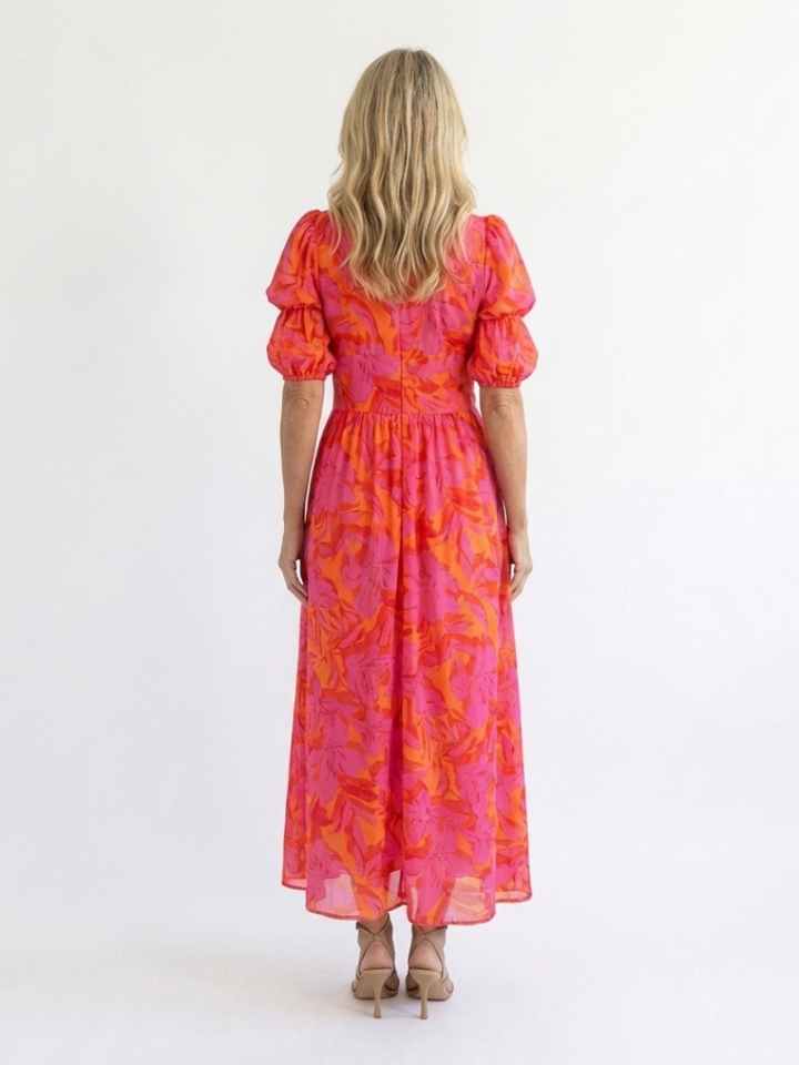Constance | Understated Floral V Neck Midi Dress