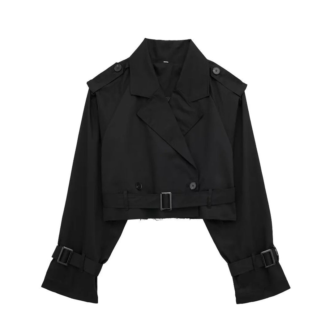 Geesje | Stylish Short Trench Coat for Every Season - Dark Brown