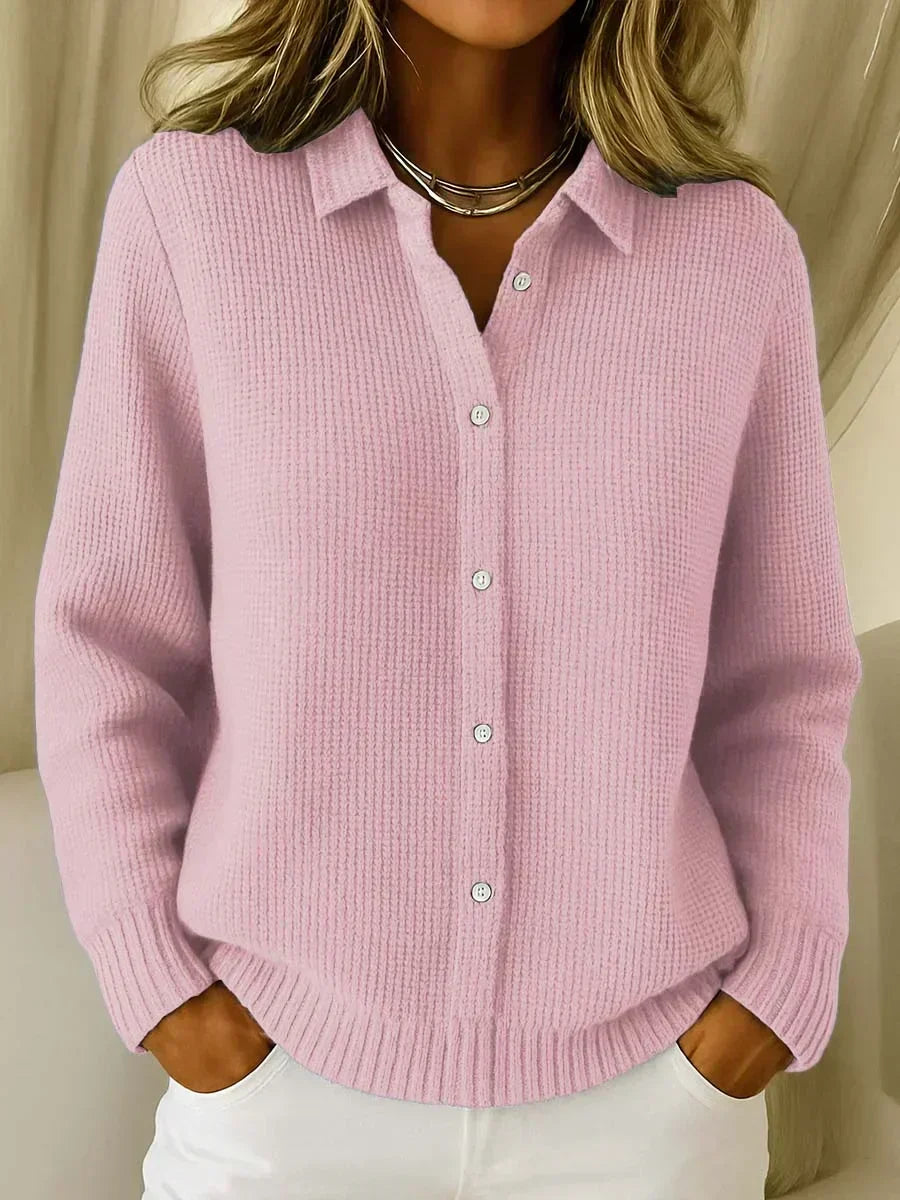 Camille | Textured Knit Button-Up Cardigan - Pink