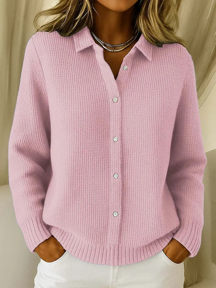 Ludovica | Shirt-Collar Knit Cardigan - Pink