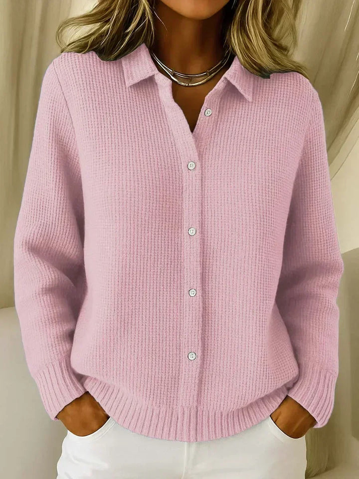 Camille | Textured Knit Button-Up Cardigan - Pink
