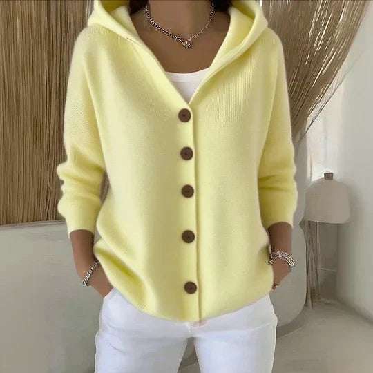 Darienne | Hooded Button-Up Knit Cardigan - Yellow