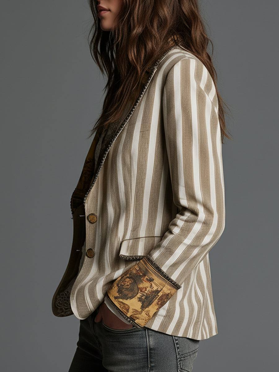 Suzanne | Bohemian Striped Blazer with Printed Collar