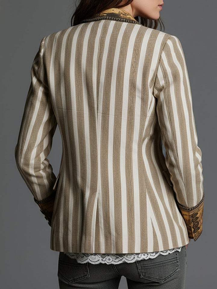 Suzanne | Bohemian Striped Blazer with Printed Collar