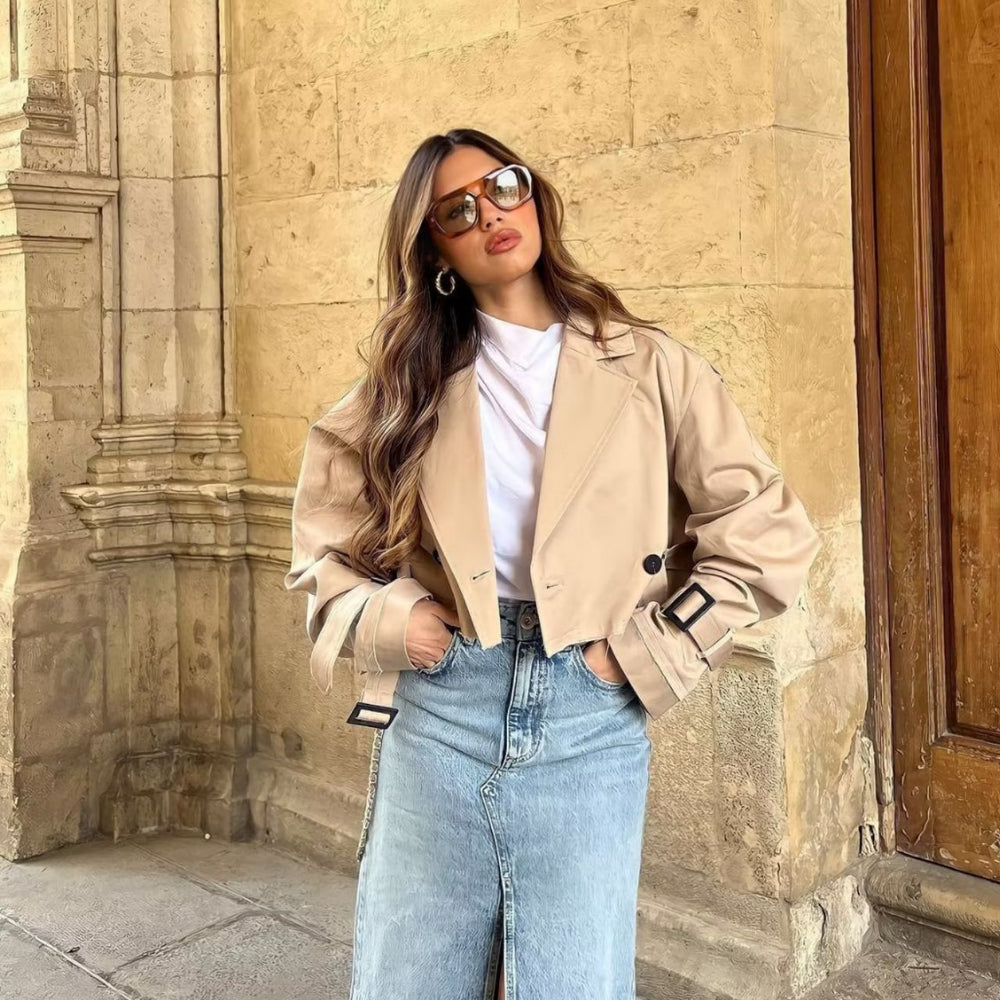 Geesje | Stylish Short Trench Coat for Every Season - Green