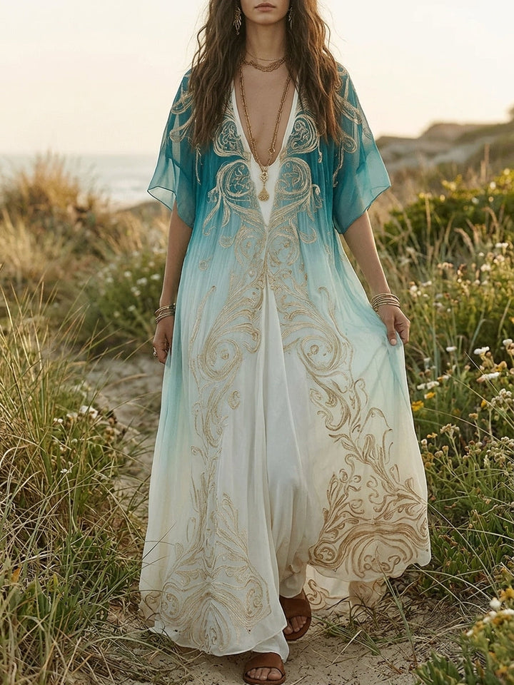 Piper | Aqua Ombré Kaftan Maxi Dress