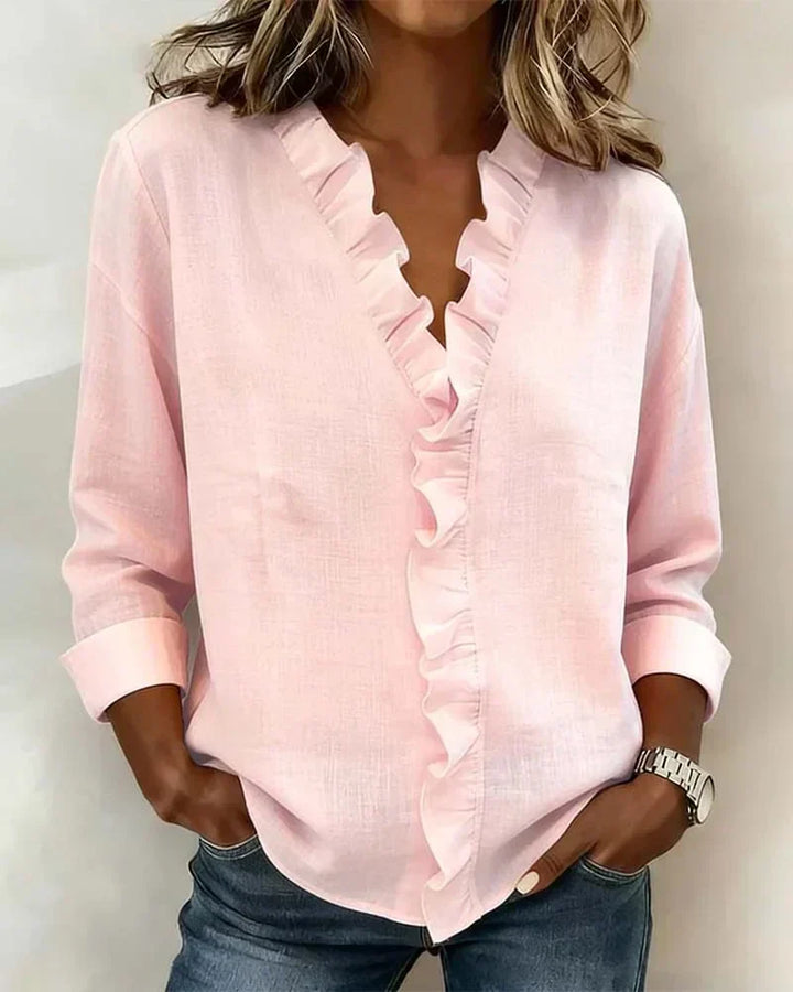 Georgina | Ruffled V-Neck Linen Top