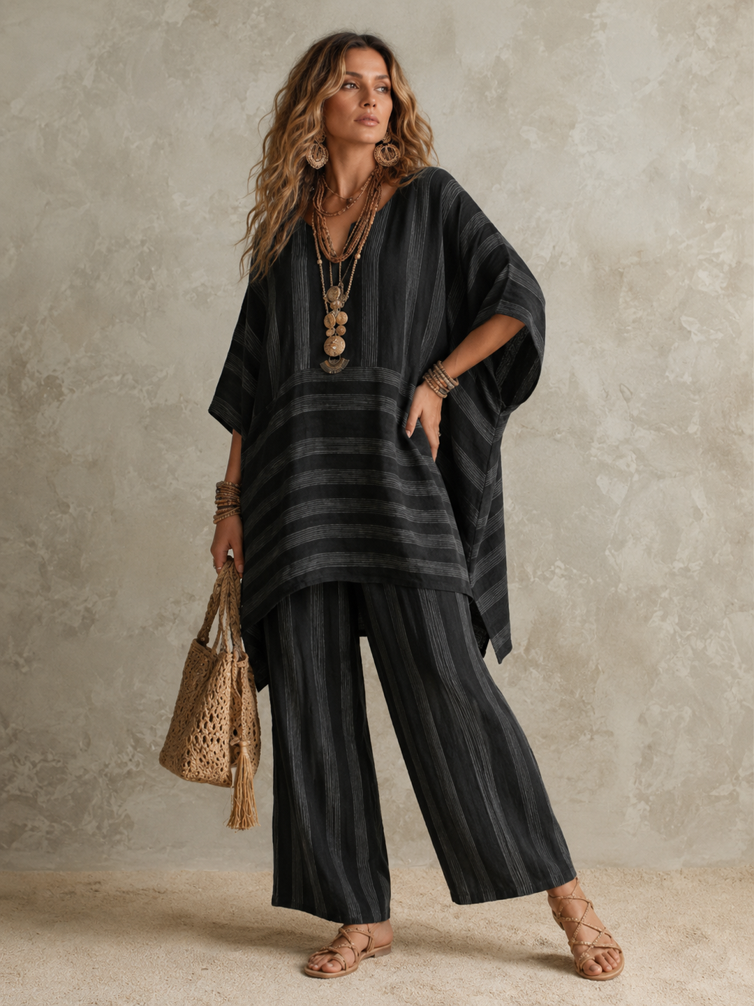 Anna | Bohemian Leinen 2-Teiliges Set - Black