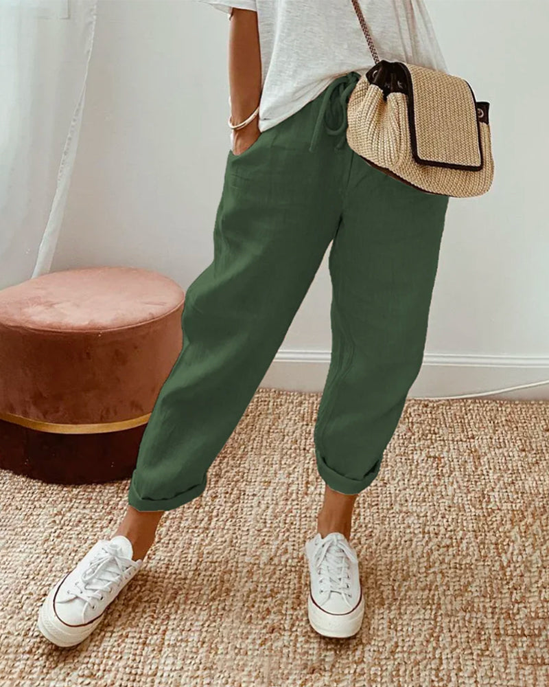 Nellie | Simple Cotton Linen Gamba Larga Pants for Women