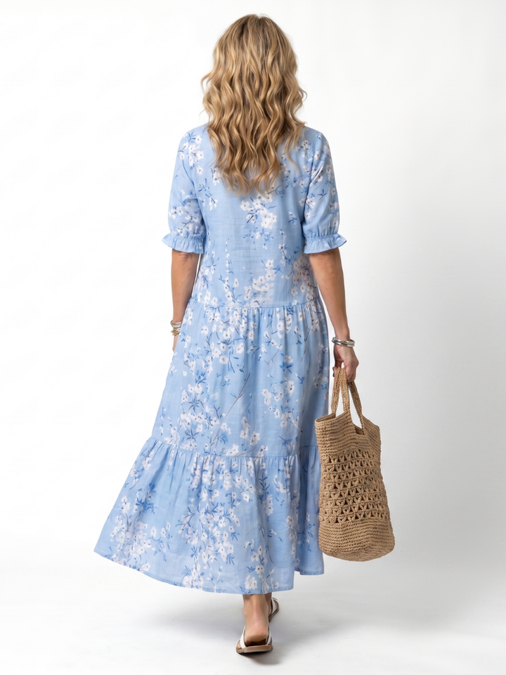 Alora | Dress Midi a Stampa Floral with Coulisse & Nappine