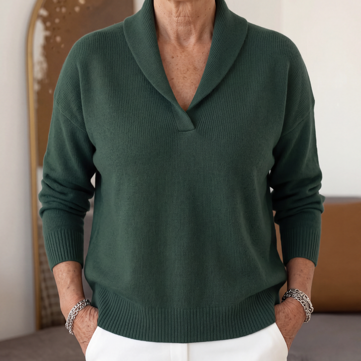 Margaret | Relaxed V Neck Sweater - Green