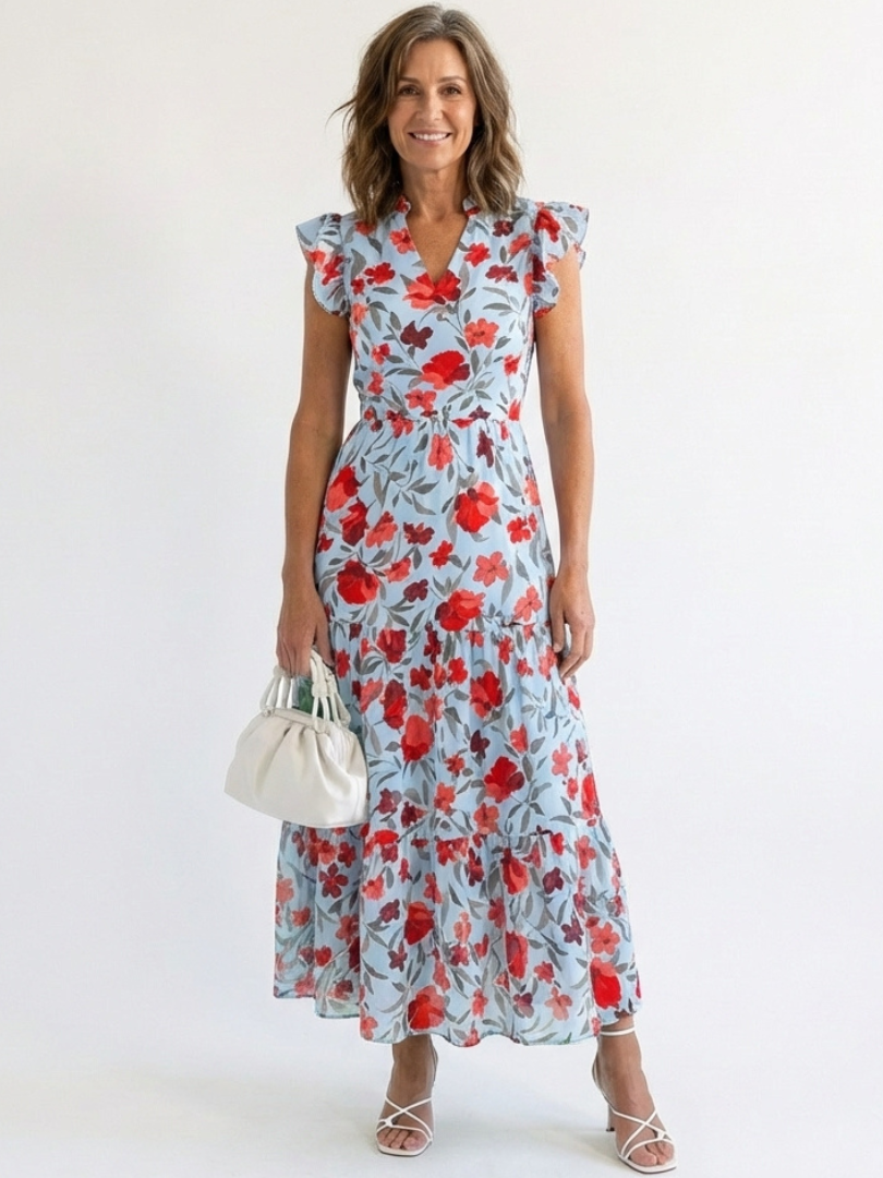 Marguerite | Breezy Floral V Neck Tiered Midi Dress