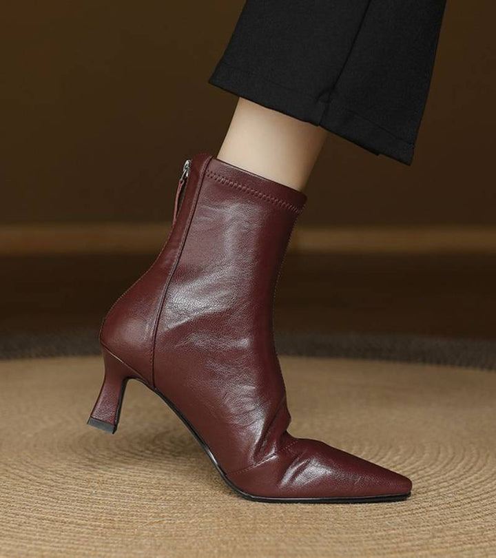 Brigitte | Elegant Heeled Leather Ankle Boots