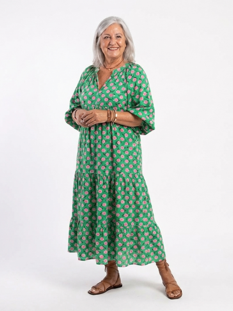 Fiora | Timeless Floral V Neck Tiered Midi Dress