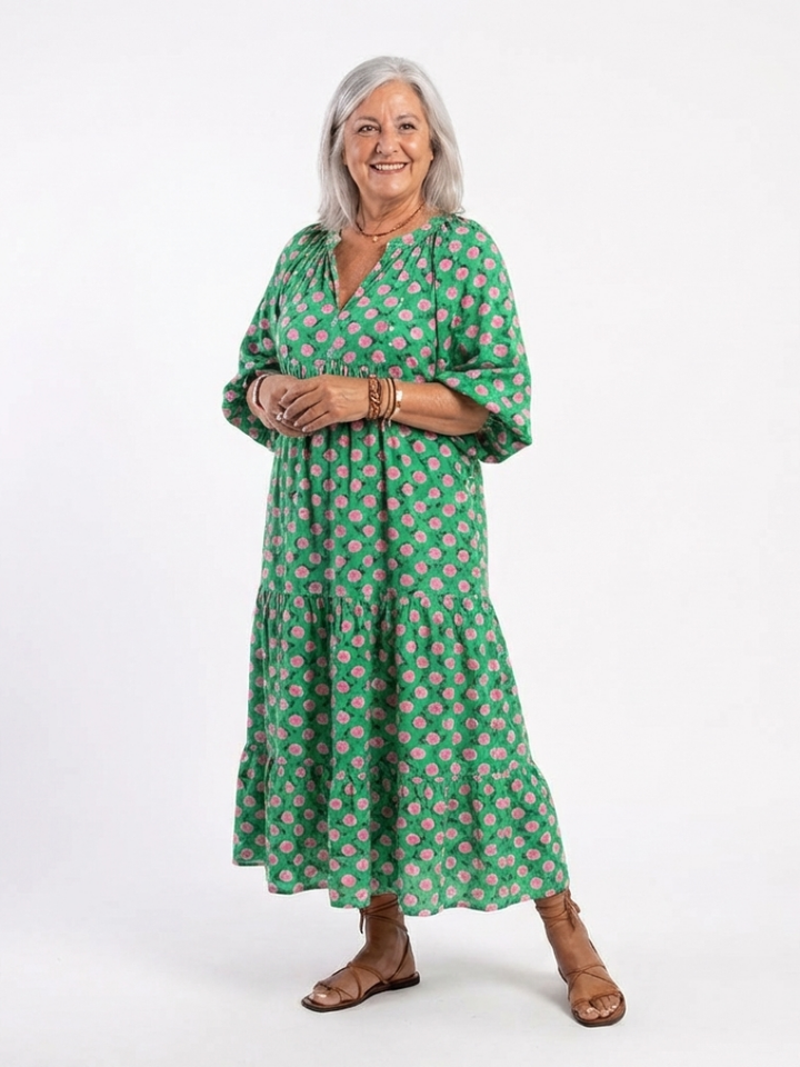 Fiora | Timeless Floral V Neck Tiered Midi Dress