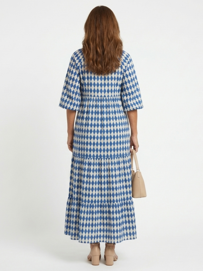 Elodie | Relaxed Diamond Tiered Midi Dress