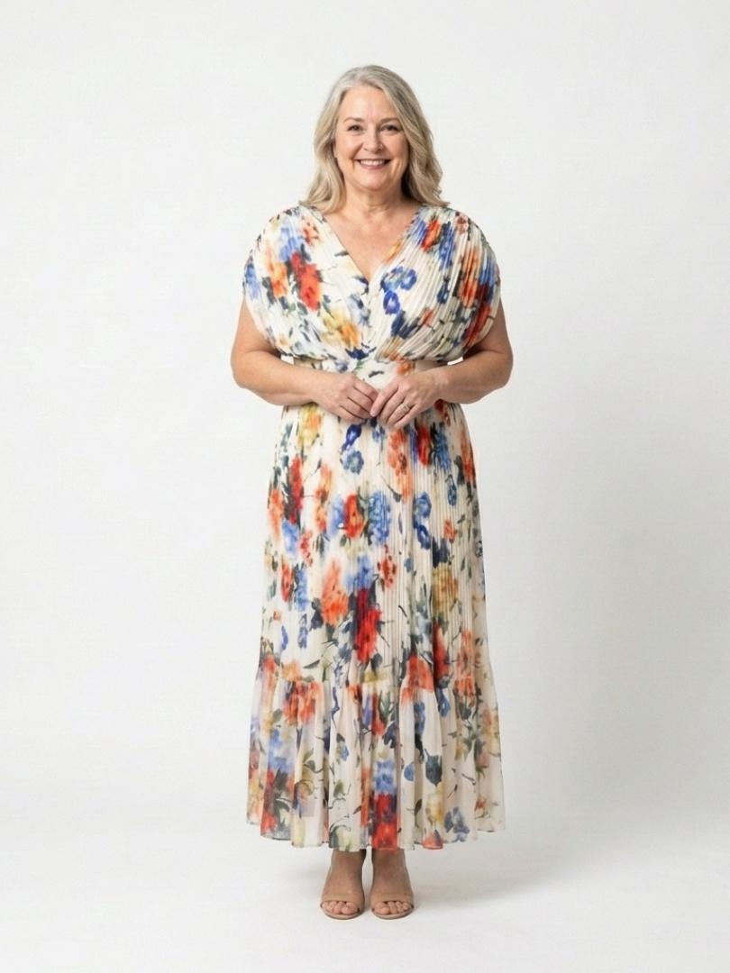Katharine | Elegant Floral Short Sleeve Midi Dress