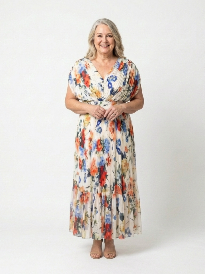 Katharine | Elegant Floral Short Sleeve Midi Dress