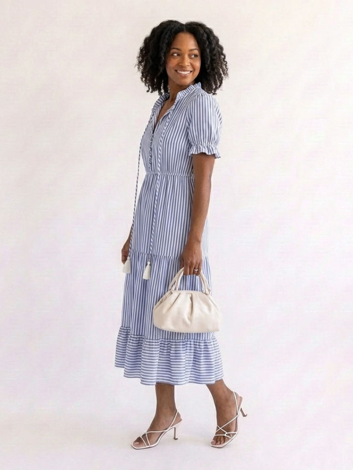 Cordelia | Understated Striped Tiered Midi Dress