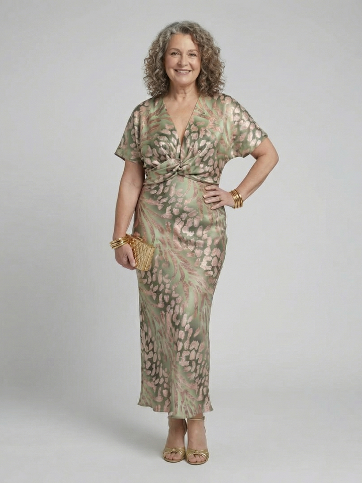 Wilhelmina | Soft Abstract V Neck Midi Dress