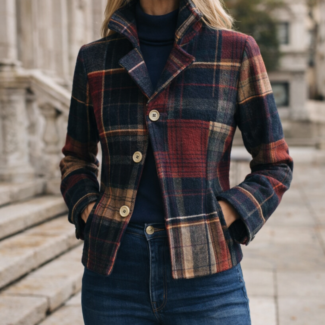 NATALIE | Plaid Mid-Season Coat with Stand Collar - Multicolor
