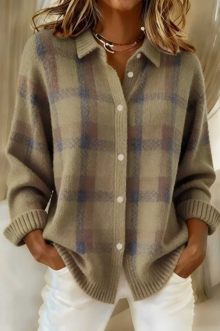 Camille | Plaid Cardigan - Brown