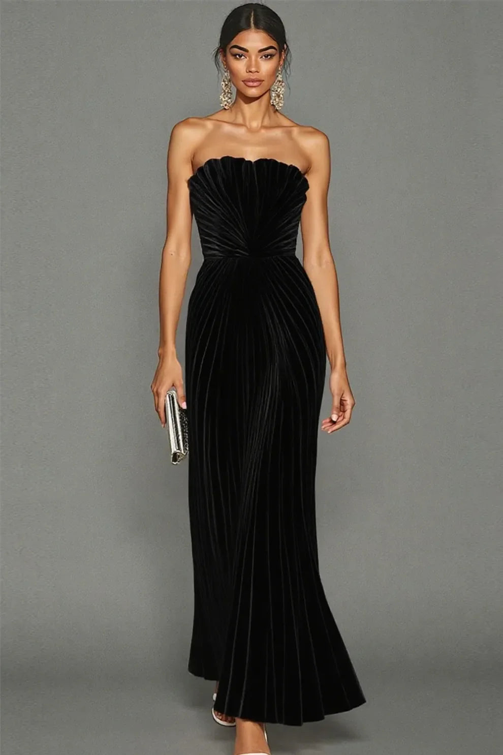 Celeste | Strapless Pleated Occasion Midi Dress