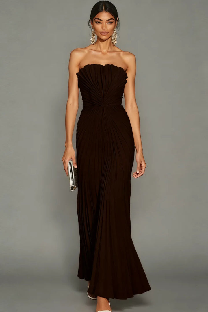 Celeste | Strapless Pleated Occasion Midi Dress