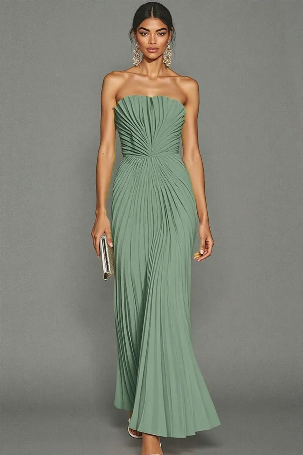 Celeste | Strapless Pleated Occasion Midi Dress