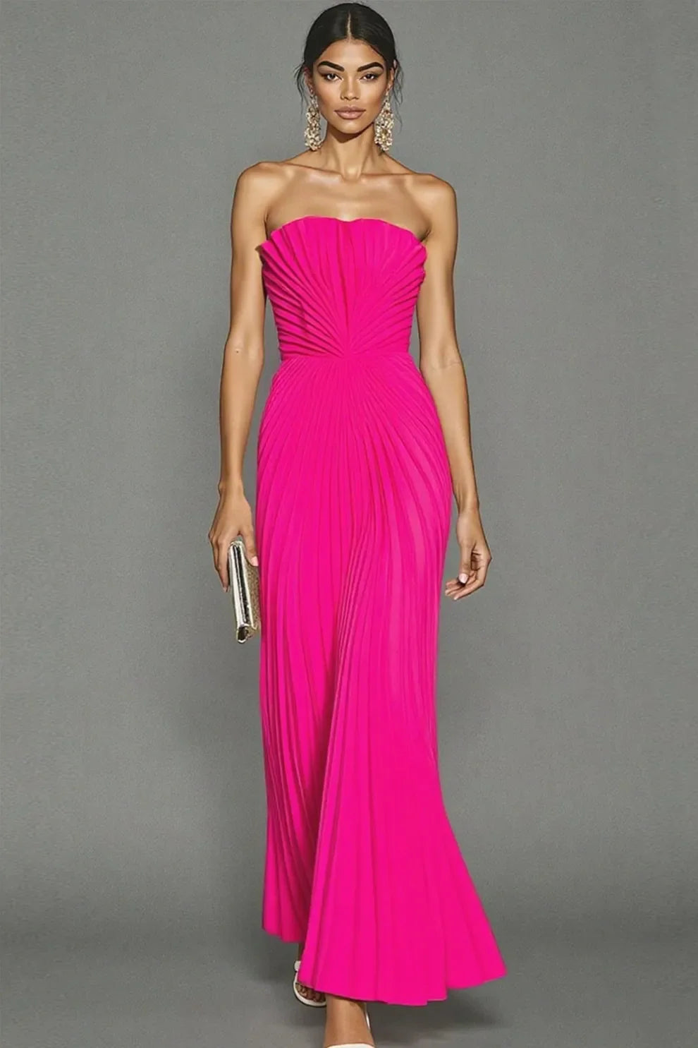 Celeste | Strapless Pleated Occasion Midi Dress