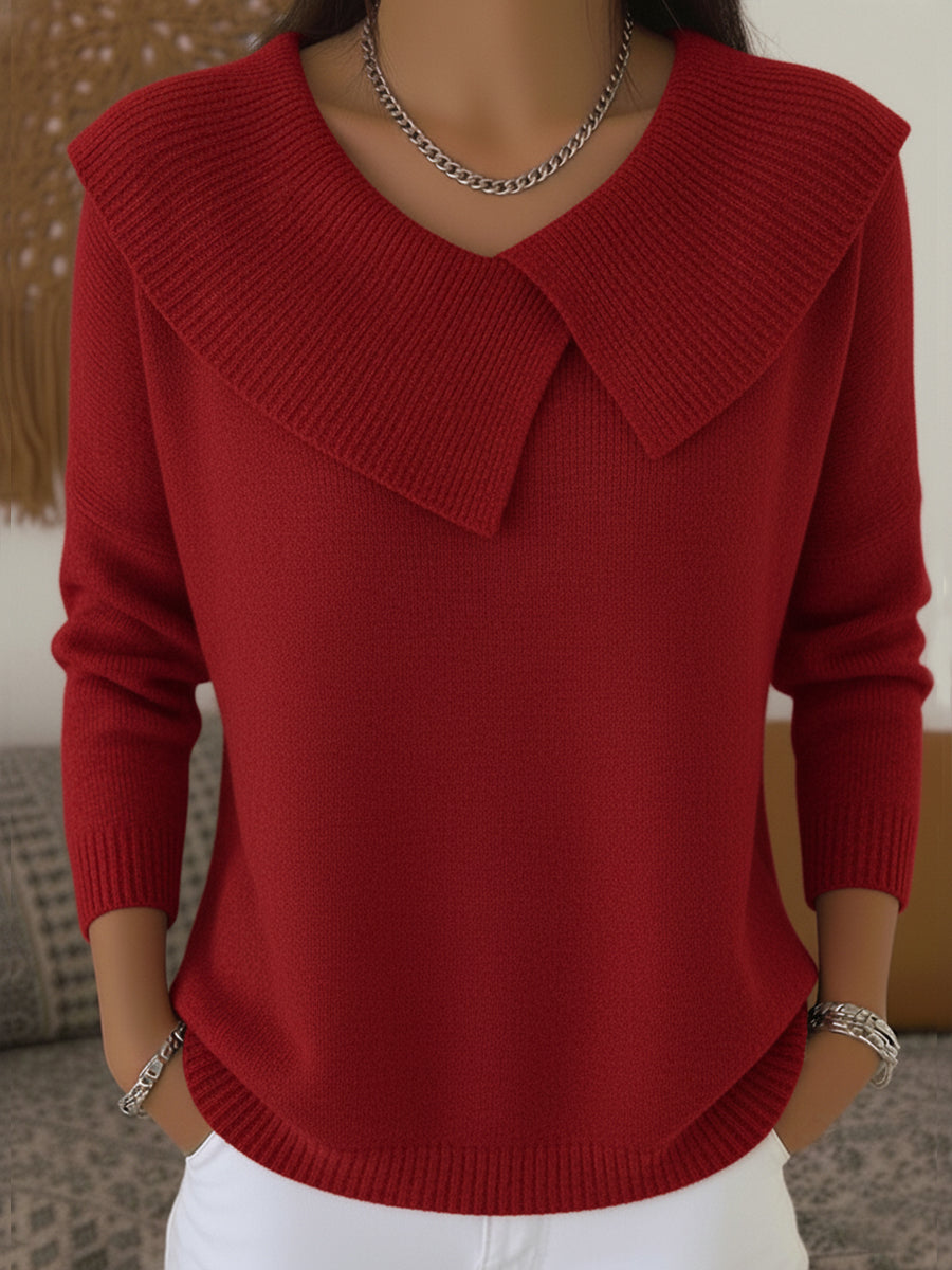 Sunnora | Warm Sweater with Soft Collar - Red