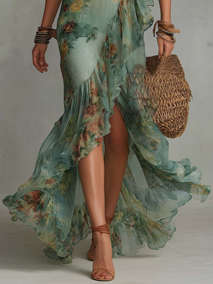 Aurora | Floral Maxi Kleid mit romantischem asymmetrischen Saum - Helen & Olivia Manhattan