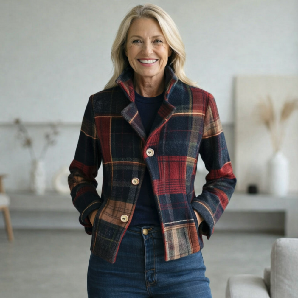 NATALIE | Plaid Mid-Season Coat with Stand Collar - 