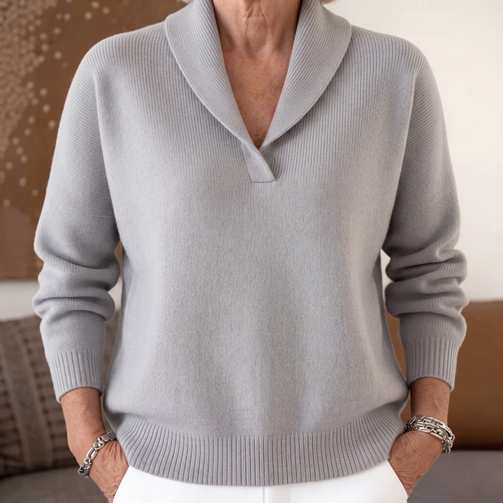 Margaret | Relaxed V Neck Sweater - Grey