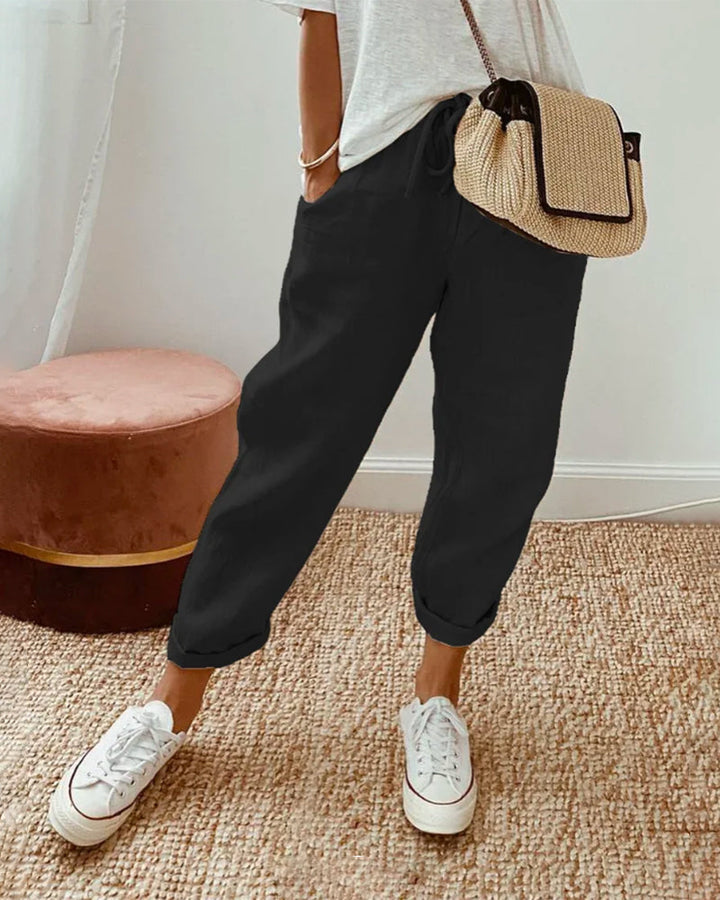 Nellie | Simple Cotton Linen Gamba Larga Pants for Women
