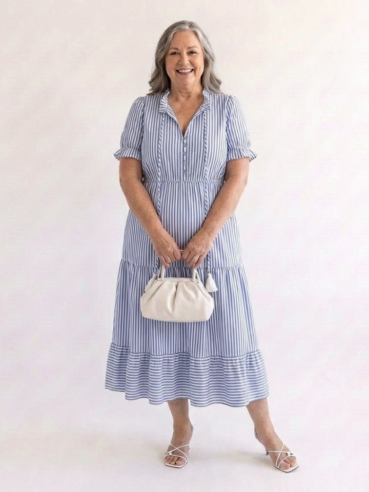 Cordelia | Understated Striped Tiered Midi Dress