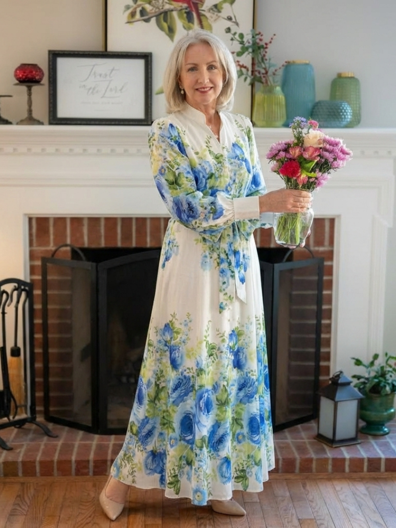 Ottoline | Effortless Floral Long Sleeve Maxi Dress